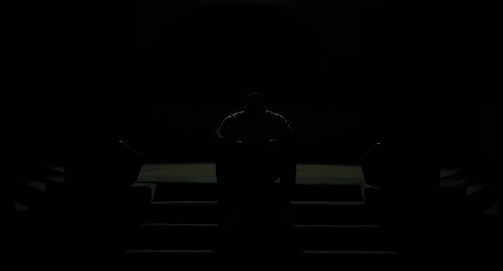 Dramatic shadow silhouette on stage steps